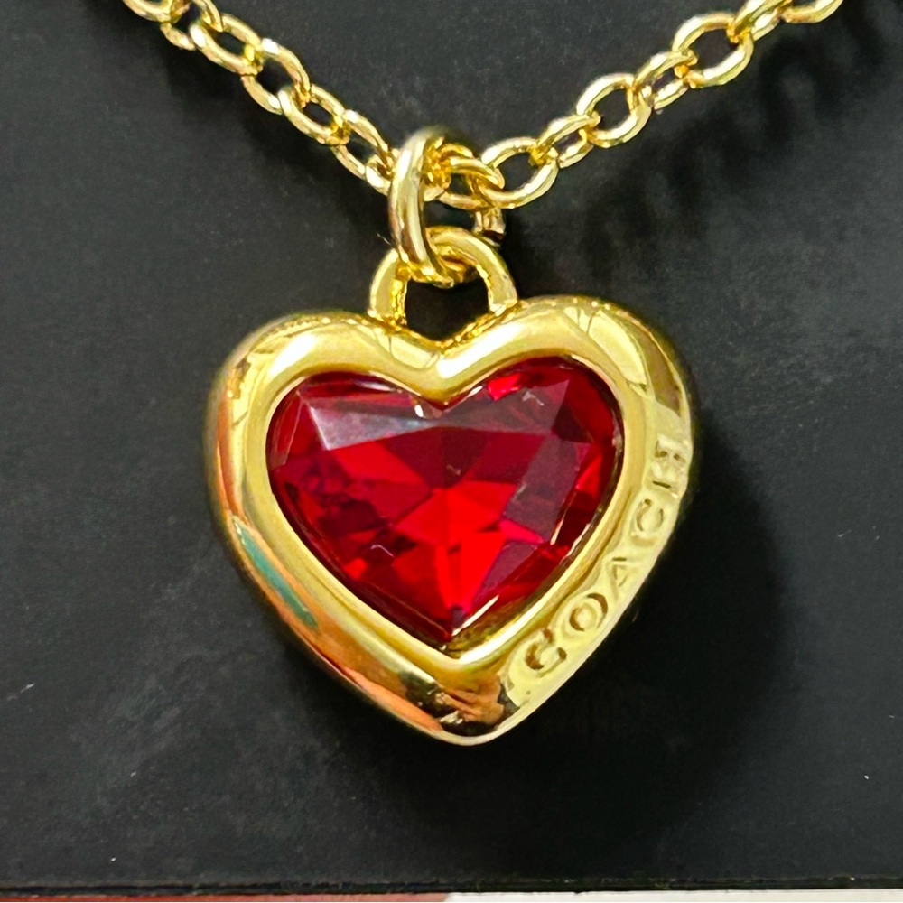 Coach Gold Necklace with Red Heart Pendant